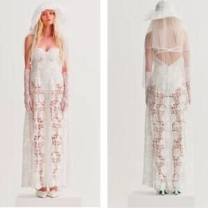 NWT FOR LOVE & LEMONS Women’s White Lace Marisol Bridal Gown with Bodysuit